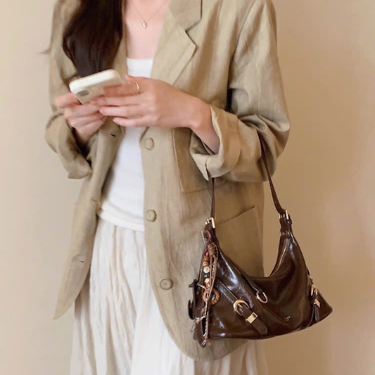 Túi Xách Nữ Vintage Da Nhám Phối Charm Hạt